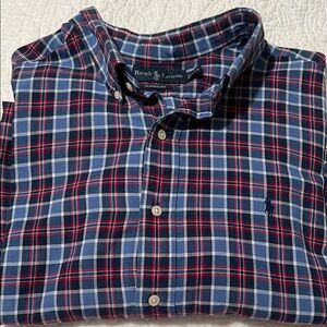Ralph Lauren Men's Blue and Red Plaid Shirt